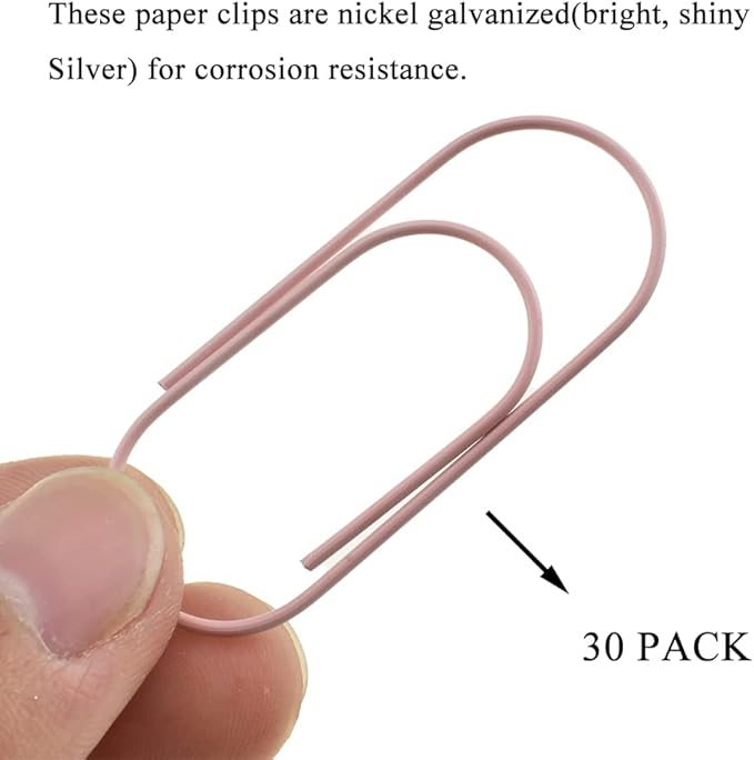 HAHIYO Paper Clips 2 inches (50mm) Length Pink Wide Paperclips Vinyl Coated Prevent Scratching Tearing The Pages Sturdy for Bookmark Organize Home Office School 30 Pack