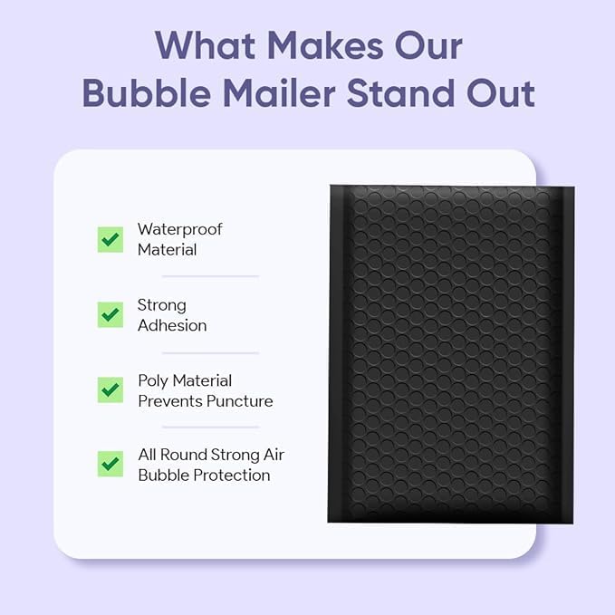 Black 8.5x14.5 Inch Poly Bubble Mailers #3 |Self Seal Padded Envelopes | Air Cushioned Bubble Mailer | Usable Size 8.5x13.5 Inch | 100 Pack Bulk | Waterproof | Lightweight Mailing Shipping Bags