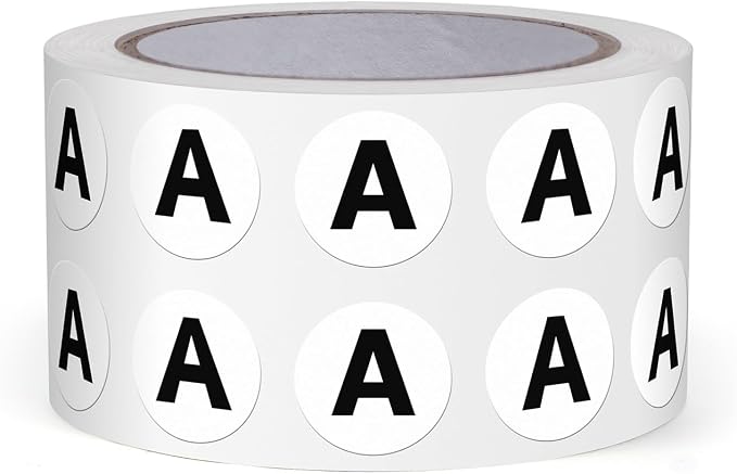 Letter A Stickers 0.5 Inch Vinyl Round Alphabet Label 1000 PCS | Self-Adhesive, Removable, Waterproof, Circle Capital Dots Tags, for Home Office Inventory Classroom