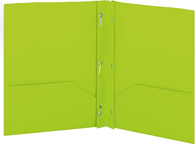Plastic Folders with Pockets and Prongs Green - Two Pocket Folder with Brads - 3 Prong Folders with Pockets for Letter Size Sheets, Also Available in Blue, Purple, Red, Pink, and Grey, 1 Pc –by Enday