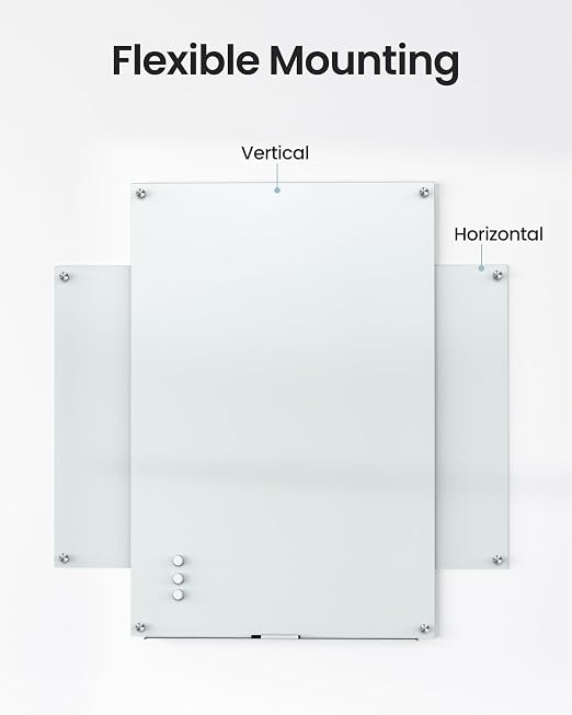 VUSIGN Glass Whiteboard 36" x 24" Magnetic Dry Erase for Office, School, Home, Frameless Mounting, Includes 4 Magnets, 2 Markers and 1 Erasers