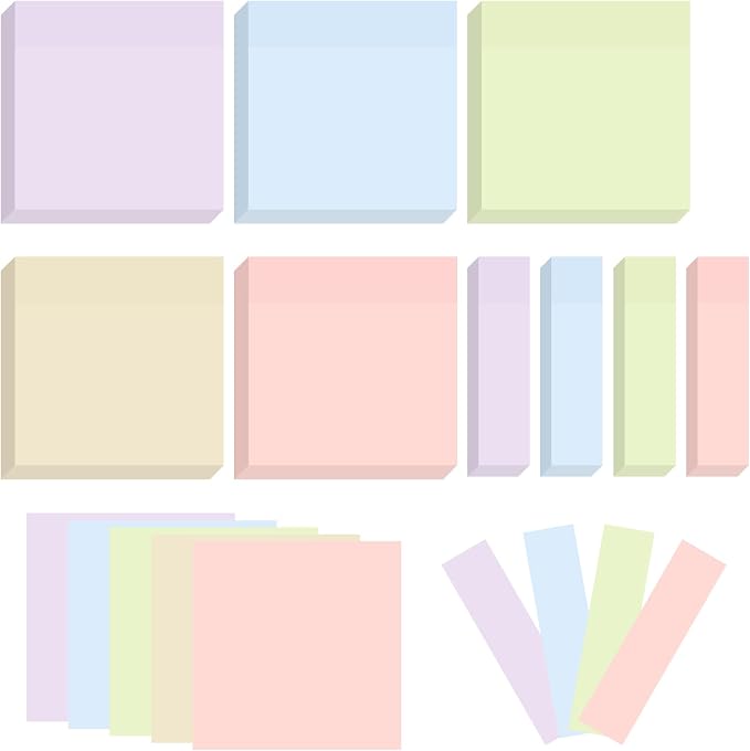 BAYTORY 6 Pads Pastel Sticky Notes, Memo Self-Stick Note (3x3 & 3x0.7 in) | Index Tabs Easy to Post for School Office Notebook