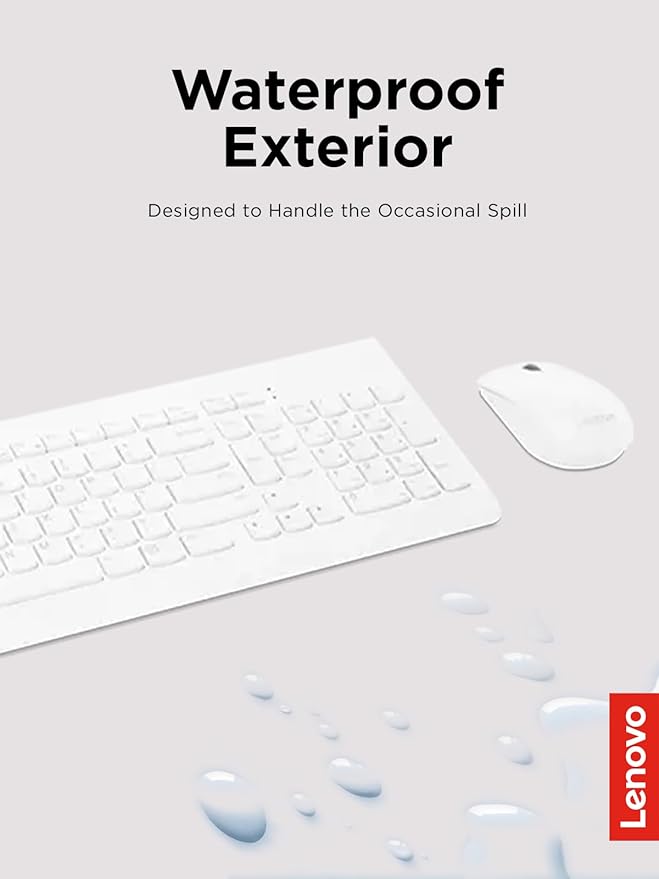 Lenovo 510 Wireless Combo with 2.4 GHz USB Receiver, Slim Full Size Keyboard, Full Number Pad, 1200 DPI Optical Mouse, Left or Right Hand, GX30W75336, White