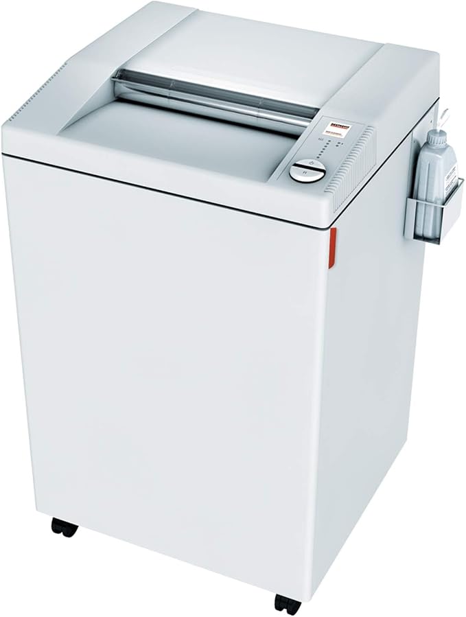 MBM DSH0500L Destroyit 4005 Strip Cut Office Shredder, Security Level P-2 (1/4" Strip-Cut), 2.1hp, 50-52 Sheet Capacity, 40 ft./min Shred Speed, 16" Opening, Automatic Oiler, Mounted on Casters