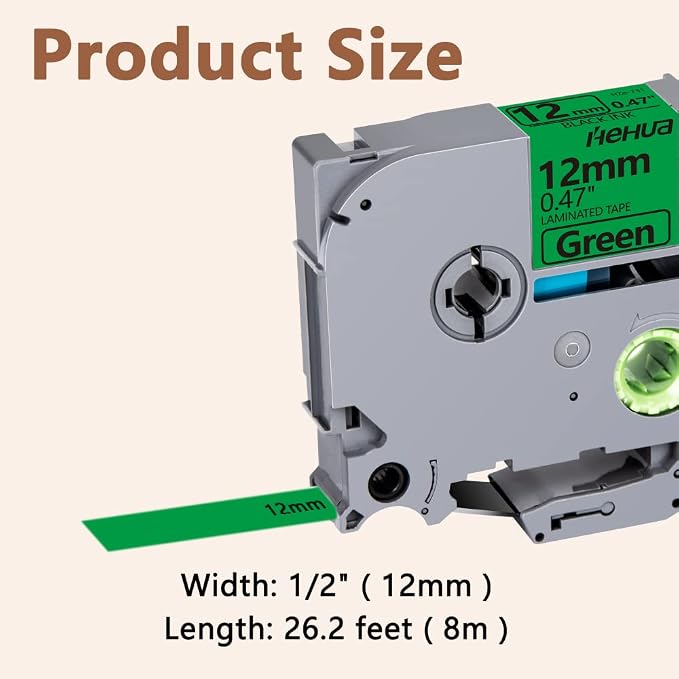 Hehua TZ731 3PK Compatible for Brother 12mm Label Tape Black on Green | 1/2 inch;1/2';0.47';0.47 inch;TZe 731;Black on Green；12mm Label