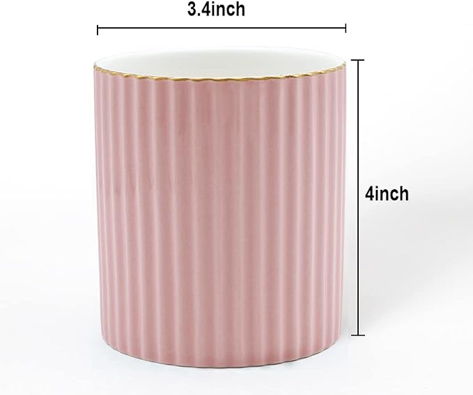 CROWNOS Pen Holder for Desk, Ceramic Pencil Cup Office Desk Organizer, Makeup Brush Holder (Pink)