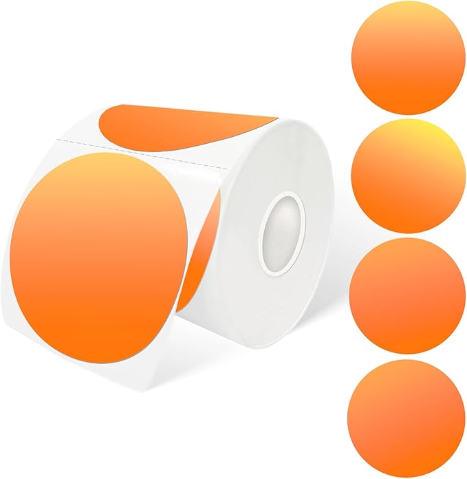3 Inch Orange Round Thermal Stickers, Self-Adhesive Circle Direct Thermal Labels, Multi-Purpose Roll Stickers for DIY Logo Design, QR Code, Name Tag (410 Labels, 1 Roll)