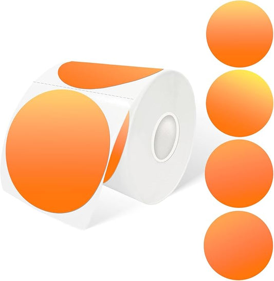 3 Inch Orange Round Thermal Stickers, Self-Adhesive Circle Direct Thermal Labels, Multi-Purpose Roll Stickers for DIY Logo Design, QR Code, Name Tag (410 Labels, 1 Roll)