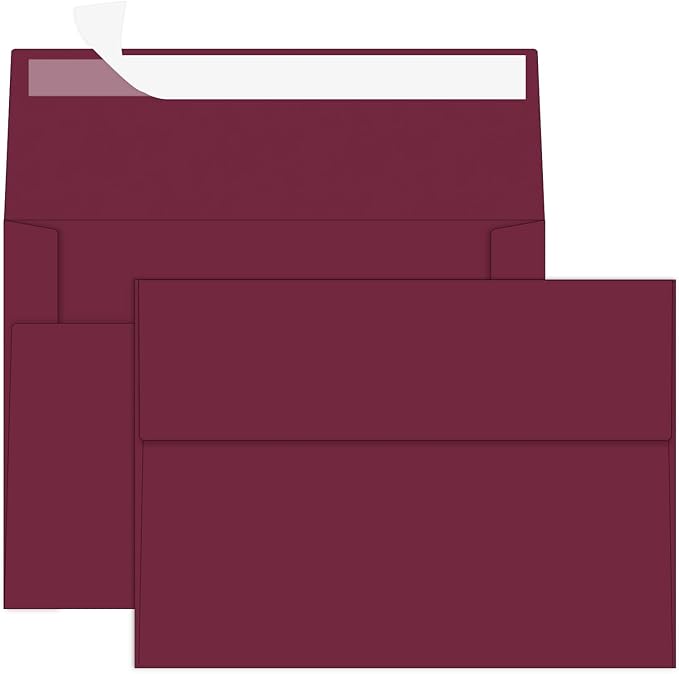 YINUOYOUJIA 50 Packs of A7 envelopes for invitation, 5x7 envelopes for Cards-Self Seal, Square Flap,Great for Wedding, Baby Shower, Mailing, Birthday Party (Burgundy)