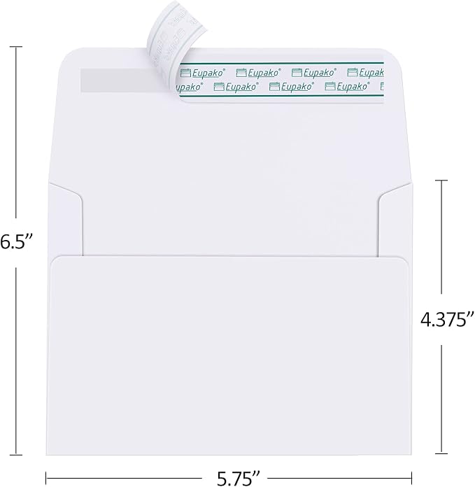 Eupako A2 White Paper Envelopes 250 Pack 4.375x5.75" Invitation Envelopes Self Seal for RSVP, Wedding, Thank you Notes, Greeting Cards, Photos, Announcements