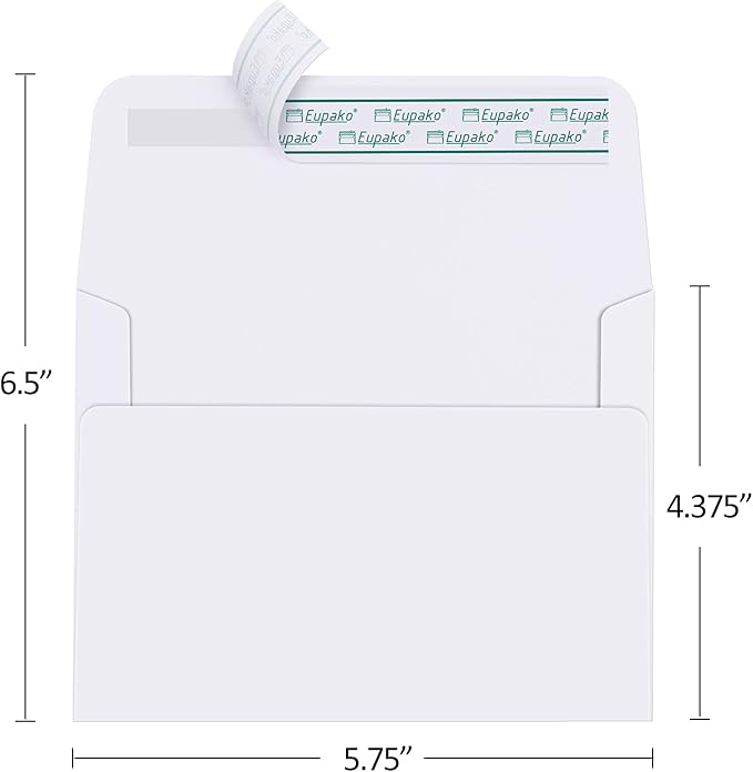 Eupako A2 White Paper Envelopes 100 Pack 4.375x5.75" Invitation Envelopes Self Seal for RSVP, Wedding, Thank you Notes, Greeting Cards, Photos, Announcements
