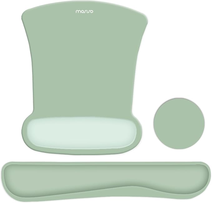 MOSISO Wrist Rest Support for Mouse Pad&Keyboard Set, Green | Ergonomic Mousepad&Coaster Non-Slip Base Home/Office Pain Relief&Easy Typing Cushion with Neoprene Cloth&Raised Memory Foam
