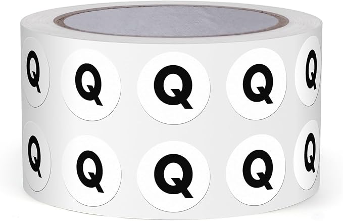Letter Q Round Stickers 0.5 Inch Vinyl Circle Capital Alphabet Labels Self-Adhesive Removable Waterproof Dots Tags for Home Office Inventory 1000 PCS | Self-Adhesive, Removable, Waterproof, Circle Capital Dots Tags, for Home Office Inventory Classroom