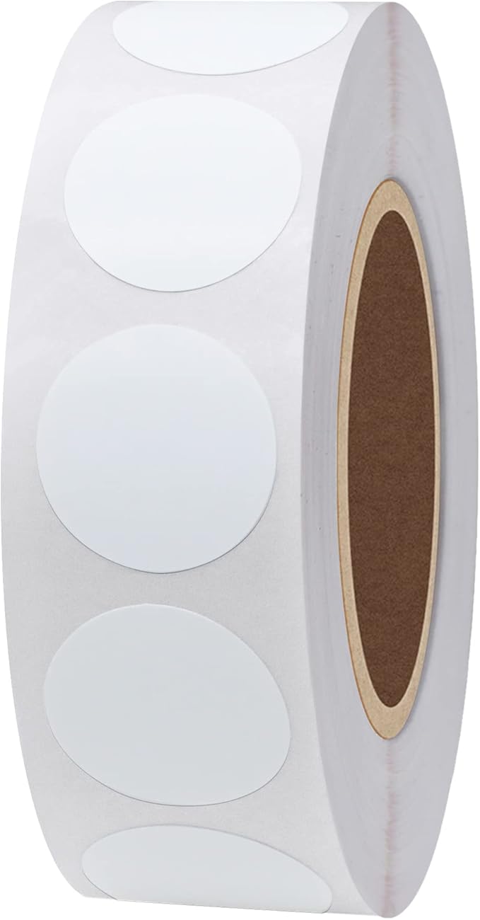 Hybsk White Permanent Color-Code Dot Stickers Round Semi Gloss Paper Stickers Adhesive Label (3/4 inch)