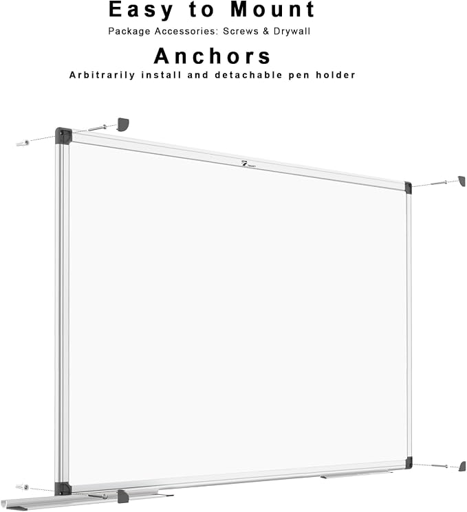 TOWON Magnetic Dry Erase Board 72x48 in, Aluminum Frame, Silver Border | Presentation white board wall mounted with markers, pen tray, magnets and cleaning wipe for office