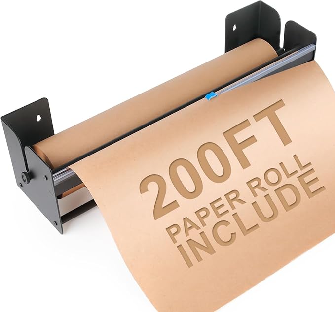 Perkhomy 24 Inch Paper Roll Dispenser and Cutter - Heavy-Duty Wall Mountable, Non Slip Tabletop - Kraft, Freezer, Butcher Paper - Up to 300ft Rolls (Black, 24 Inch)