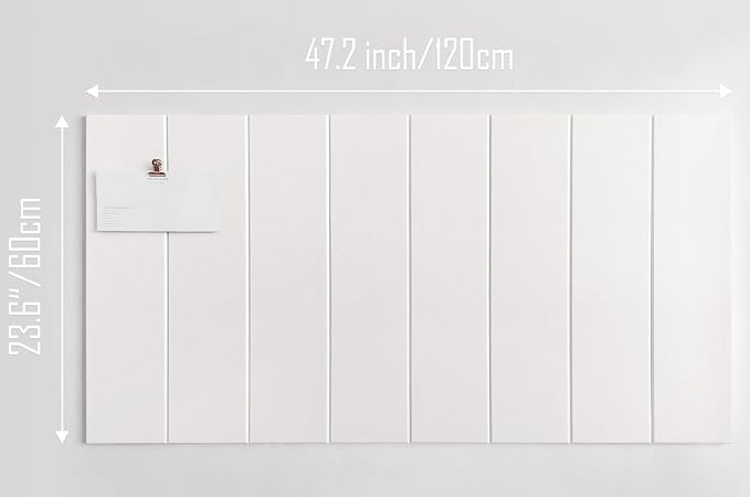 24"x47" Large Cork Board Alternative – 8 Pack Shiplap Felt Wall Tiles with Safe Removable Adhesive Tabs | Felt Bulletin Board for Walls Pin Board for Office, Home, Classroom, Kids Room – Pure White