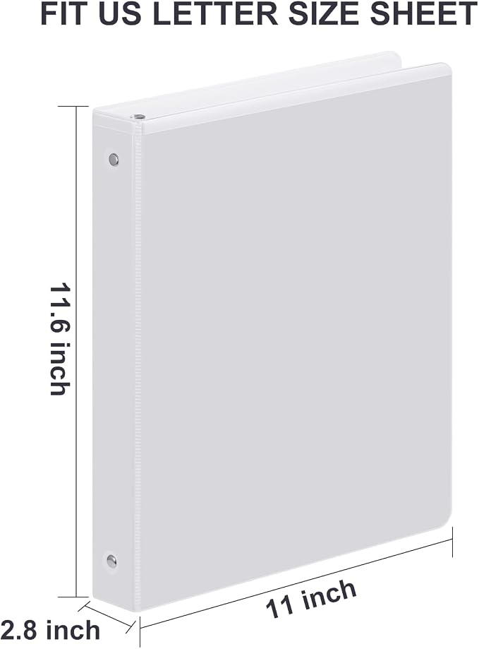 ViVin 2 Inch Binder 3 Ring, Sturdy 2 Inch 3 Ring Binder, 12 Pack, White | PVC-Free, Fits 400 Sheets of 8.5'' x 11'' Paper, Clear View Cover, 2 Interior Pockets, Office Home School Use