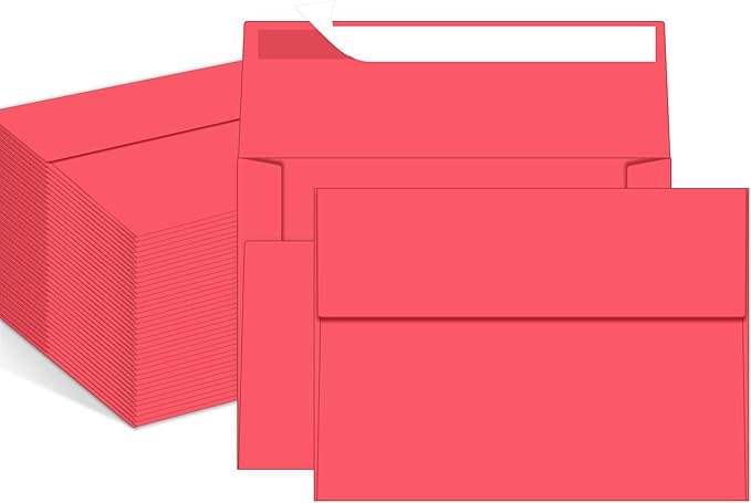 100 Packs Red 5x7 Envelopes, A7 Envelopes for Invitations | Self seal, Ideal for weddings/graduations/baby showers/ birthdays, 120g thick paper 5.28x7.13.