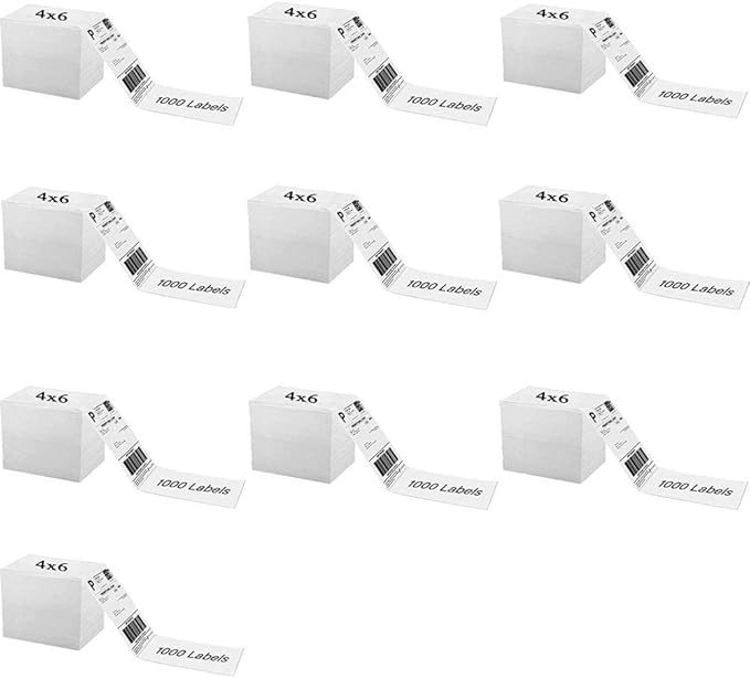 Immuson Fanfold 4 x 6 Direct Thermal Shipping Labels with Perforations,10000 Labels, Permanent Adhesive, White Mailing Labels for Thermal Printer