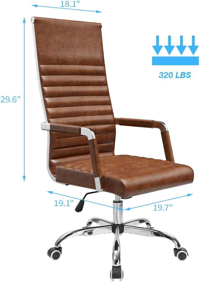 Furmax Ribbed Office Chair High Back PU Leather Executive Conference Chair Adjustable Swivel Chair with Arms (Bicolor Retro Brown)