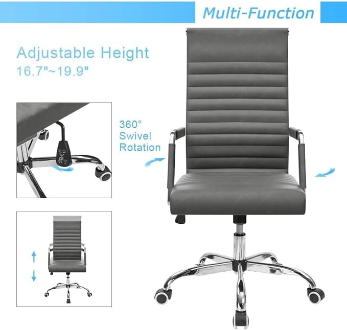 Furmax Ergonomic Office Desk Chair, Executive Ribbed Mid-Back PU Leather Conference Room Chair Adjustable Swivel Chair with Arms (1, Bicolor Vintage Grey)
