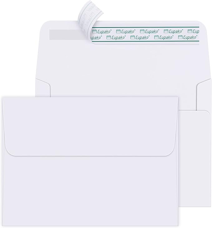 Eupako A6 White Envelopes 4x6, 250 Pack Self Seal Envelopes for 4x6 Cards, Photos, Invitations, Wedding, Graduation, Baby Shower, RSVP, 6.5 x 4.75 Inches