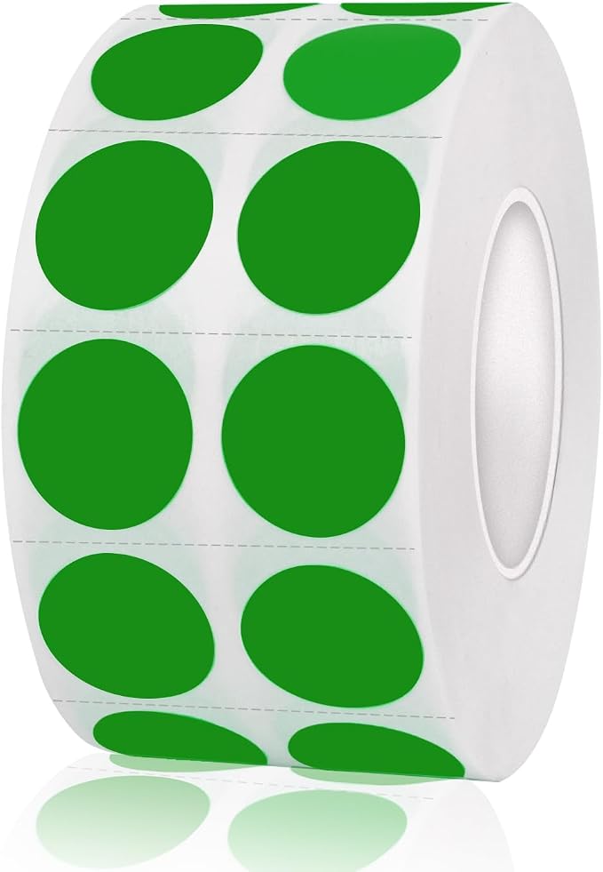 2000 Pieces 0.5 Inch Round Color Coding Labels,Circle Dot Stickers Used for Classroom Office and More,with Perforation Line (Green)