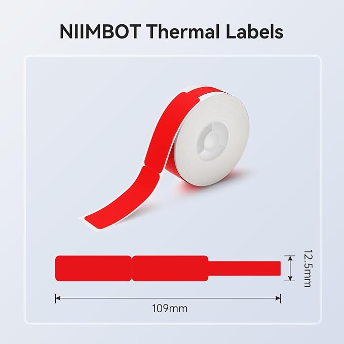 NIIMBOT Red Cable Labels for D11/D110/D101 Label Maker, 0.49'' x 4.29''(12.5mm x 109mm), Thermal Label Tape for Home Office Labeling Tape Replacement