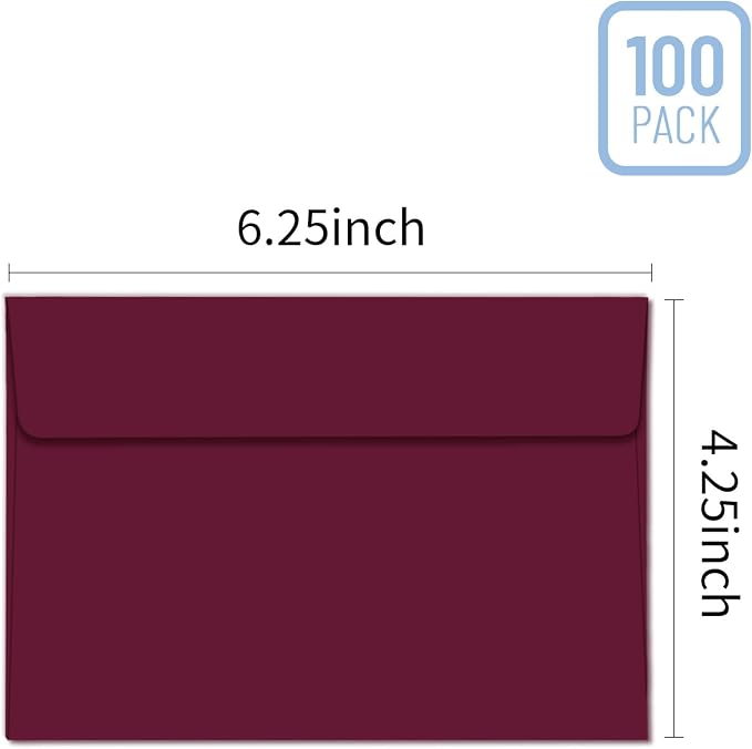 100 Packs Burgundy 4x6 Envelopes for Invitations, A4 Envelopes for Greeting Cards, Printable, Self Seal for Weddings, Graduation, Birthday, Photos, Postcards