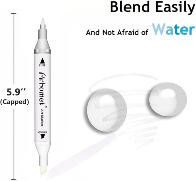 Arhomet 6pcs Colorless Alcohol Markers Set, Blender Blending Clear Markers Dual Tips Art Drawing Sketched Double Tipped for Adults Artists (Colorless)