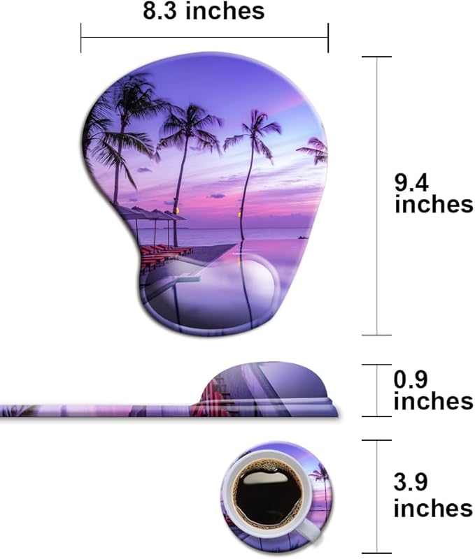HOPONY Ergonomic Mouse Pad with Wrist Support Gel Mouse Pad with Wrist Rest, Comfortable Computer Pad for Laptop, Pain Relief Mousepad with Non-Slip Rubber Base, 9 x 10 in,Palms Beach