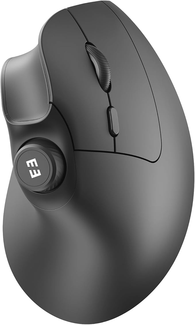 seenda Ergonomic Mouse Wireless, MOU-302 Bluetooth Vertical Mouse Rechargeable, Optical Mice with 1000/1600/2400 DPI, Volume Knob, 3 Multi-Device Connectivity for Computer/PC/Laptop/Mac, Black