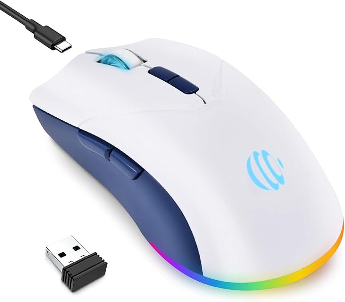Bluetooth Wireless Mouse, 2-in-1(BT 5.2+2.4G) 1600DPI Bluetooth Mice with USB, Rechargeable Wireless Mice, One-click return to desktop, Dual Mode Silent Mouse for Laptop, PC, Mac, Tablet, Ipad.(White)