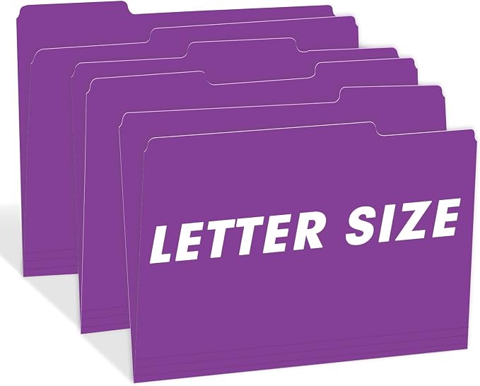 File Folder, RAZCC 100 Pack 1/3 Cut Tab File Folders Letter Size, Purple Folders for Dcouments, Folders with Tab Great for Organizing and Easy File Storage