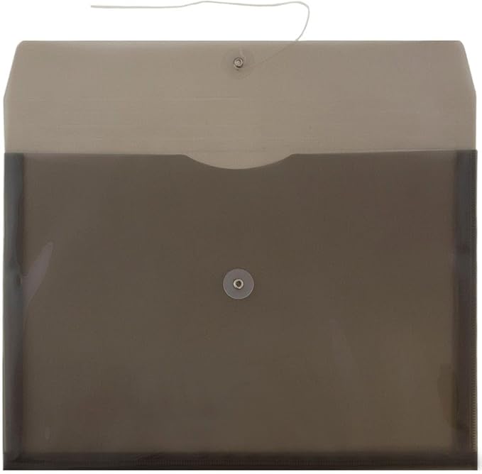 JAM PAPER Plastic Envelopes with Button & String Tie Closure - Legal Booklet - 9 3/4 x 14 1/2 - Smoke Gray - 3/Pack
