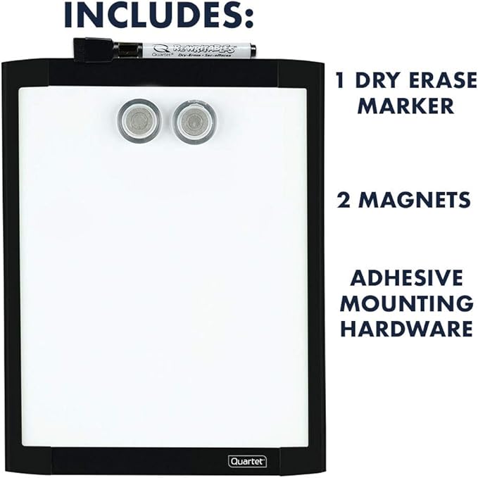 Quartet Magnetic Whiteboard, 8-1/2" x 11" White Board for Wall, Dry Erase Board for Kids, Perfect for Home Office & Home School Supplies, 1 Dry Erase Marker, 2 Magnets, Black Frame (MHOW8511-BK)