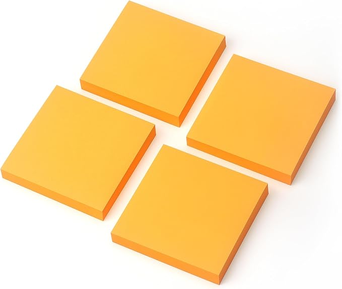 Sticky Notes 3x3 Pop Up with Bright Colors (Orange), 4 Pads 90 Sheets/Pad | Bright Orange Pop Up Self-Stick Notes Pads, 360 Sheets Total, Perfect for Daily Reminders, Study Notes, and Office Memos