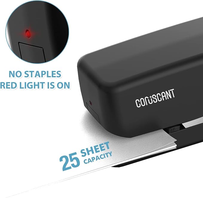 Coruscant Electric Stapler, Automatic Stapler, Heavy Duty，25 Sheet, Store 210 Staples，Including 2000 Staples,and 1 Staple Remover, Electric Desktop AC or Battery Powered for Home/Office Use
