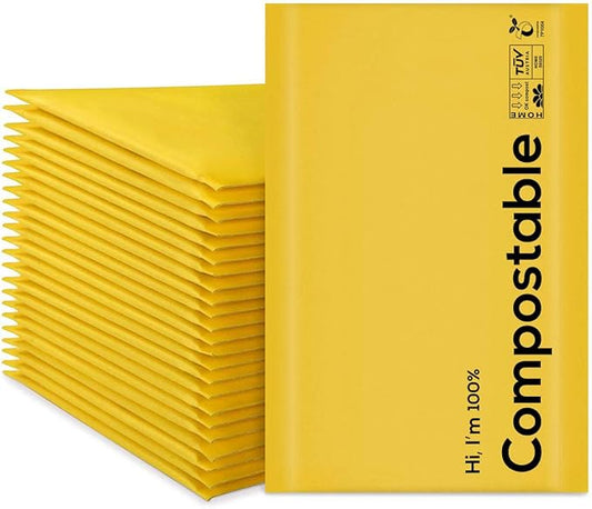 8.5x12 100% Biodegradable Bubble Mailers,25 Count #2 Compostable Padded Packaging Wrap Envelopes Pouches Eco Friendly Self Seal Bags