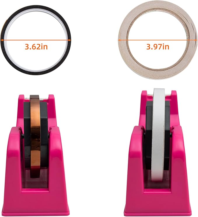 Desktop Tape Dispenser Adhesive Roll Holder (Fits 1" & 3" Core) with Weighted Nonskid Base (2Pack-Rose red)