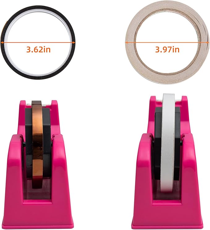 IHOMECOOKER Desktop Tape Dispenser Adhesive Roll Holder (Fits 1" & 3" Core) with Weighted Nonskid Base (2Pack-Rose red)