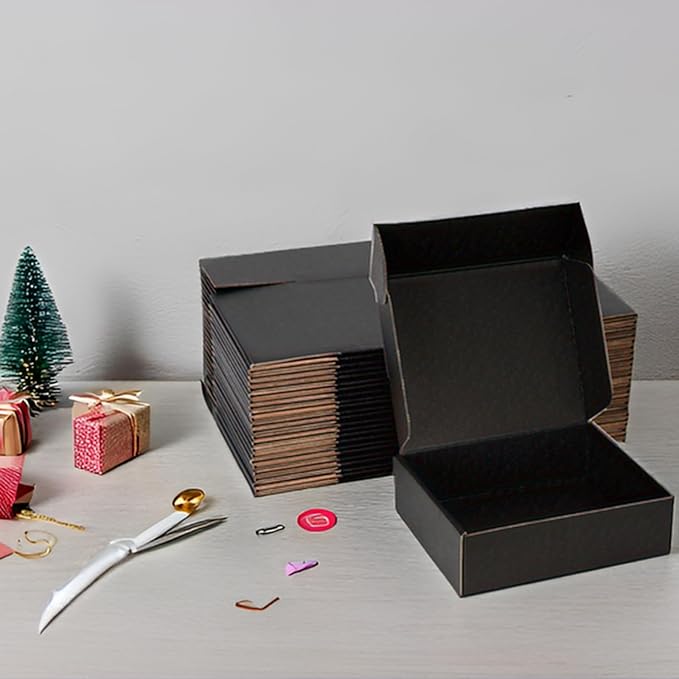 Small Shipping Boxes 7x5x2 Inches – Black Corrugated Cardboard Boxes (20-Pack) for Mailing, Packing, Small Business & Gift Packaging - Recyclable & Sturdy