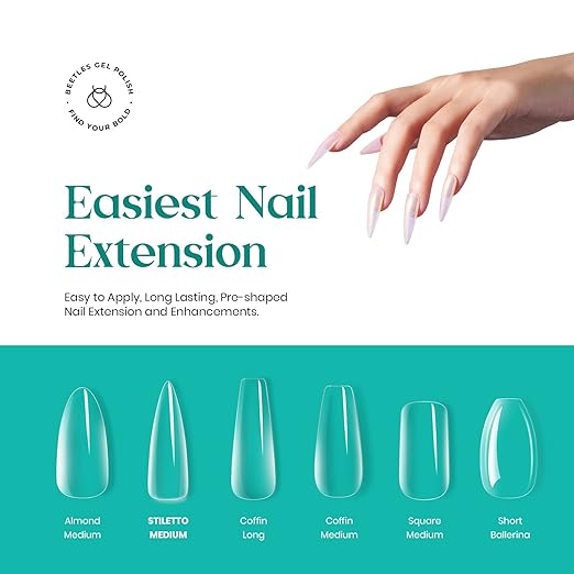 Beetles Gel Nail Tips Clear, Stiletto Medium, 500Pcs 10 Sizes, Pre-Shaped Full Cover Soft Acrylic False Press On Nail Tips Stiletto Shape Easy DIY Fall Nail Extension Salon Gift for Women