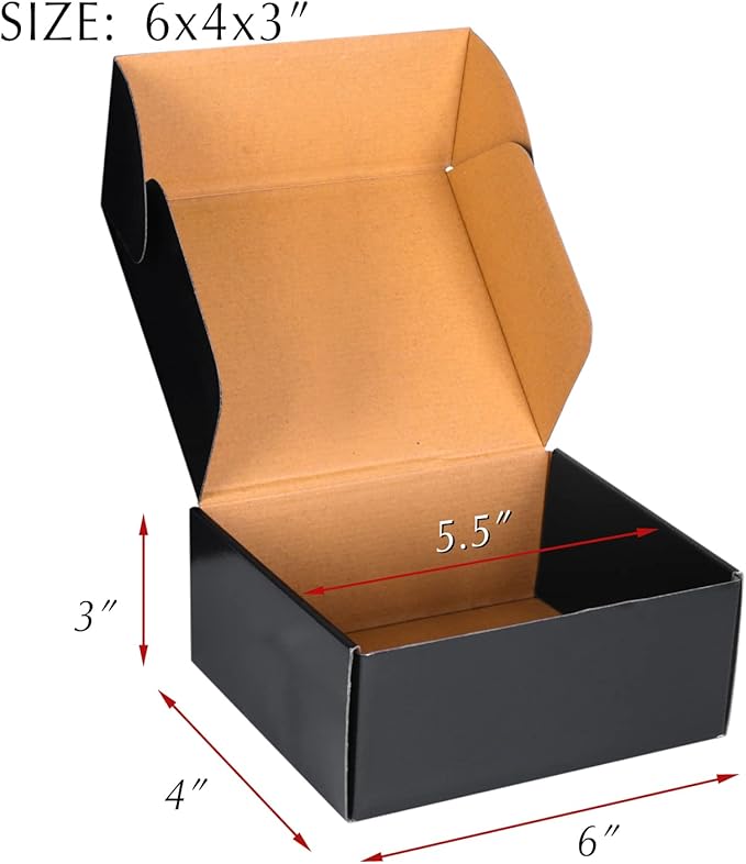 6x4x3 Black Cardboard Boxes - 30 Pack Small Shipping Boxes for Small Business Mailing, Corrugated Packaging