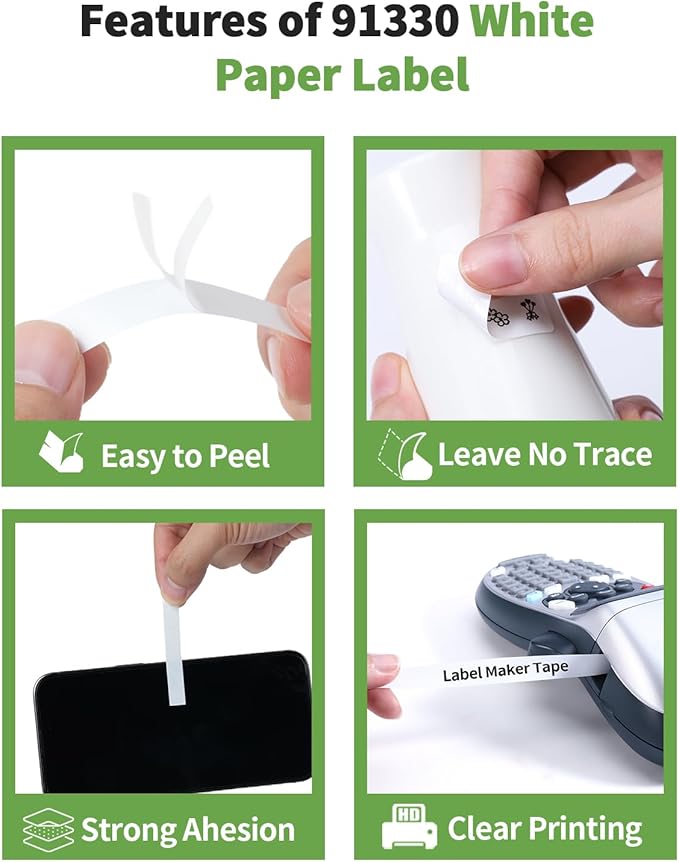 3-Pack Compatible with DYMO Label Maker Refills White Paper Tape 91330 12mm x 4m (1/2" x 13') Label Maker Tape Dymo for Labeler LT-100T LT-100H 200B