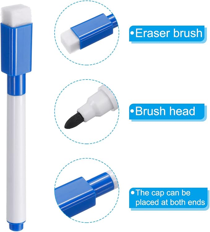 PATIKIL Dry Erase Marker Pens Dark Blue Ink Point with Eraser Cap 30Pcs | Marker Pens with Eraser Cap for Office Home Classroom, White Pen Rod