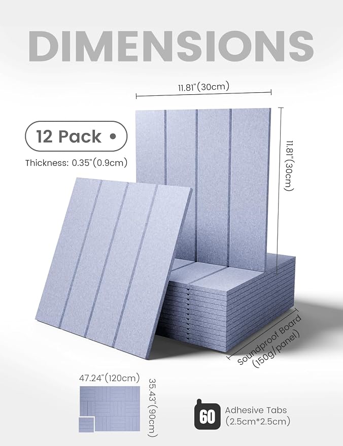 Fluxynara 48" x 36" Large Felt Bulletin Board, Soft Periwinkle | 12 Pack Cork Board Alternative with 60 Safe Adhesive Tabs, Pin Boards for Wall Decor, Home, Office, Classroom,Dorm