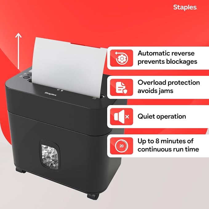 Staples 12-Sheet Micro-Cut Paper Shredder, Compact, High-Security, Black | Shreds credit cards and documents for home or office. Space-saving design.
