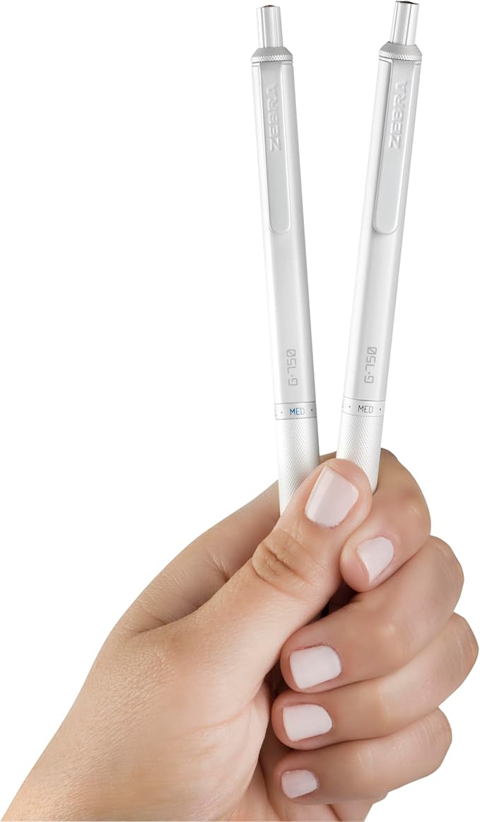 Zebra Pen G-750 Signature Series Retractable Gel Pen 1-Pack with Refills, Black Ink, 0.7mm Medium Point, Pearl White Premium and Durable Brass Barrel, Textured Grip, Rapid Dry Ink (49801)
